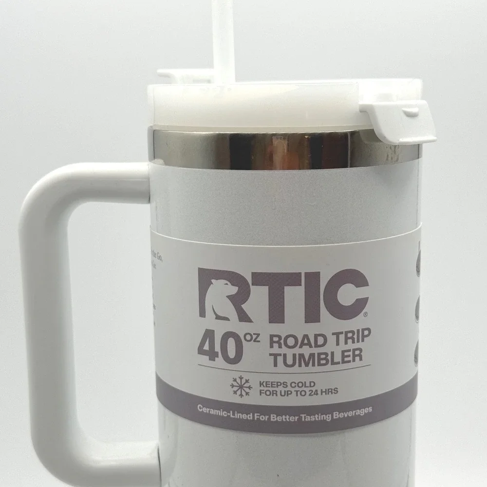 RTIC 40oz Road Trip Tumbler White Ceramic Lined Insulated Travel Mug with Handle